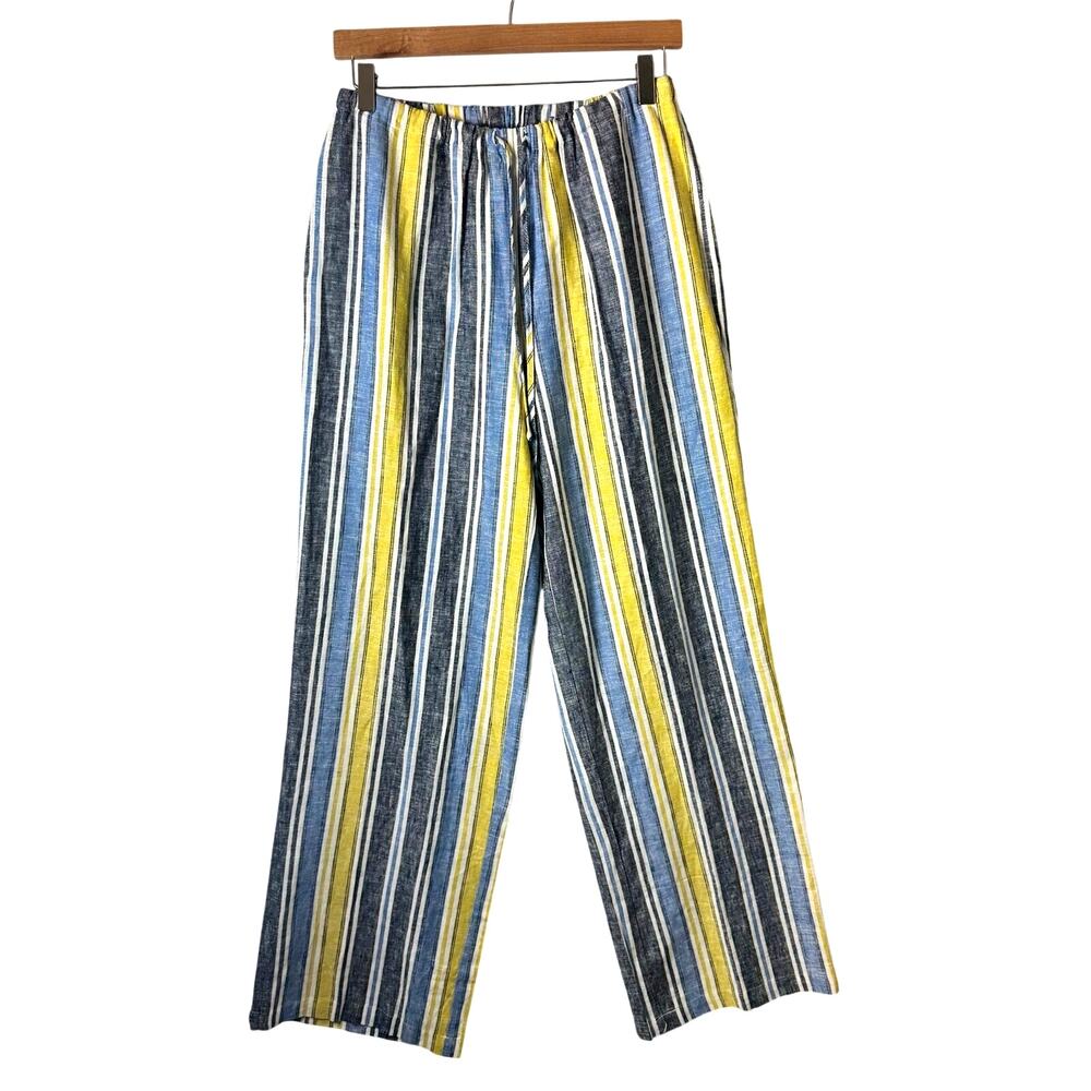 Melissa Paige Linen Blend Wide Leg Pants Women's Medium Striped Blue Casual
